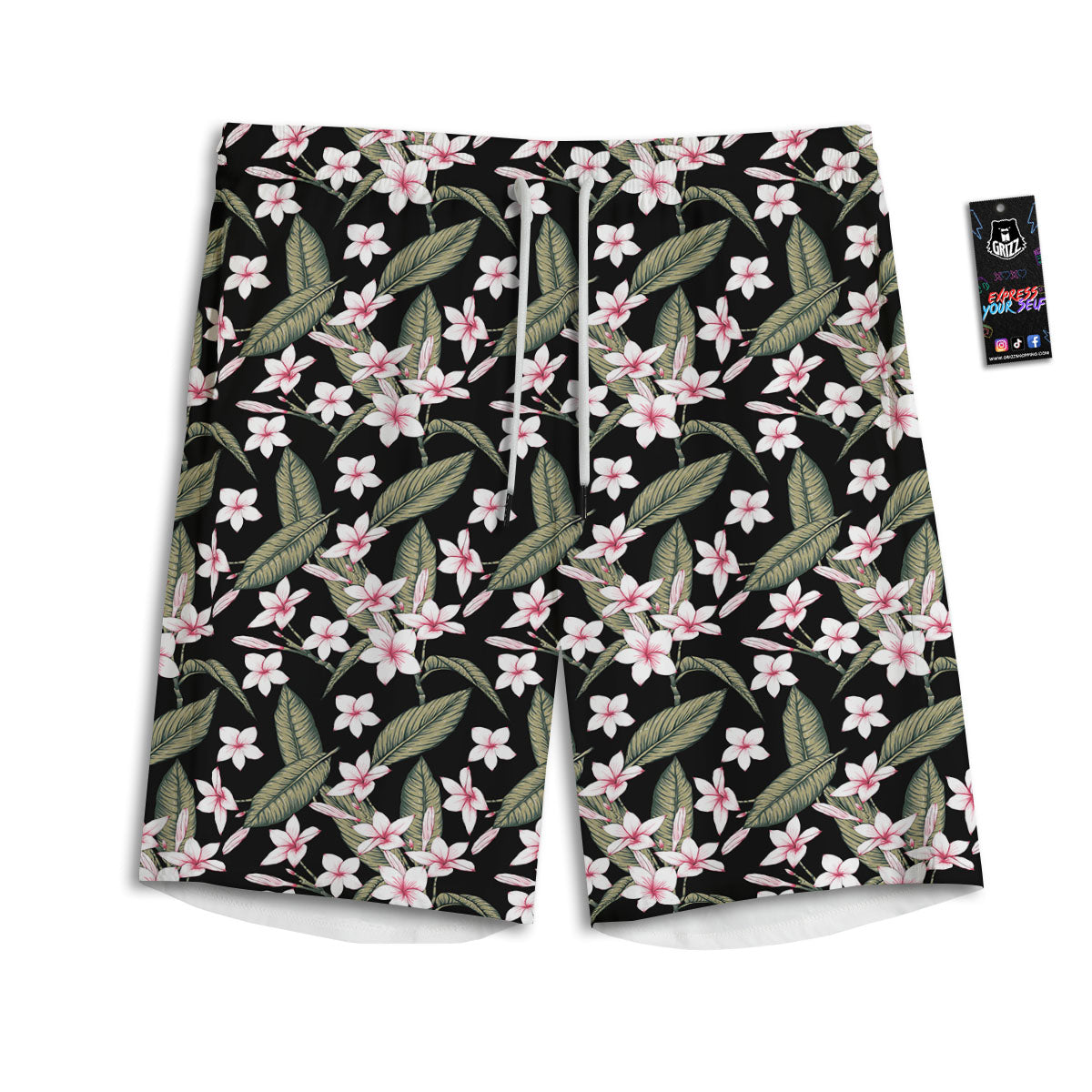 Flower Frangipani Print Pattern Men's Athletic Shorts-grizzshop