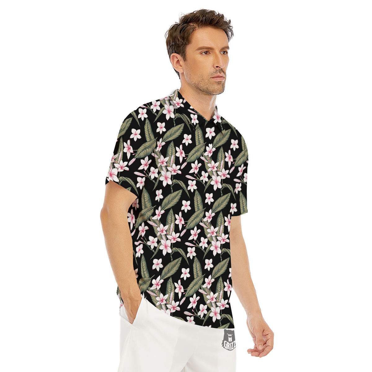 Flower Frangipani Print Pattern Men's Golf Shirts-grizzshop