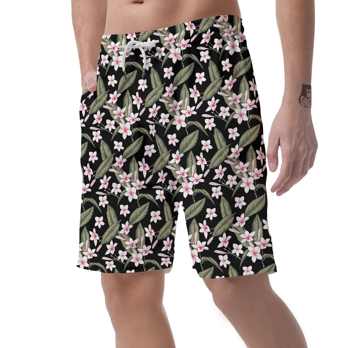 Flower Frangipani Print Pattern Men's Shorts-grizzshop