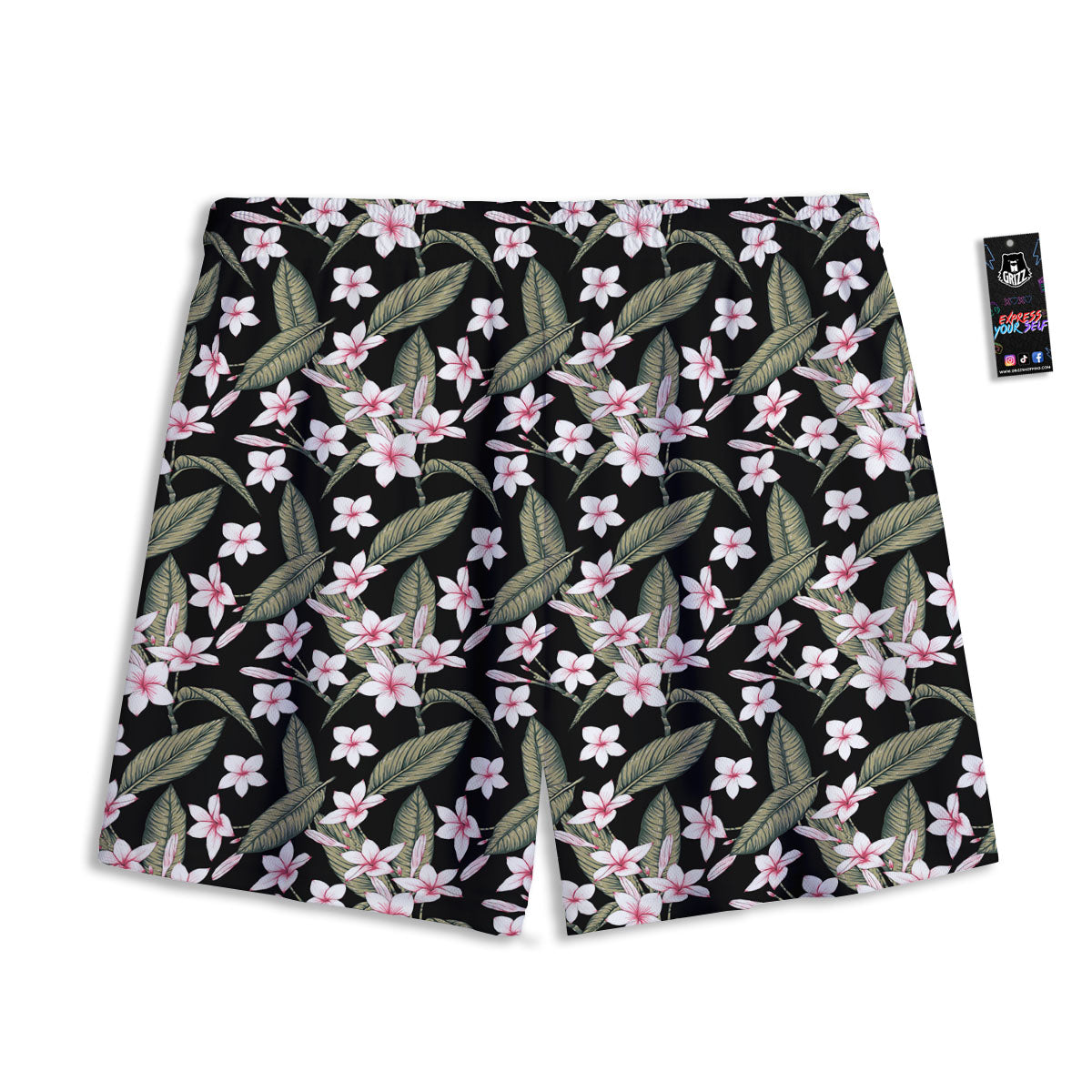 Flower Frangipani Print Pattern Mesh Shorts-grizzshop