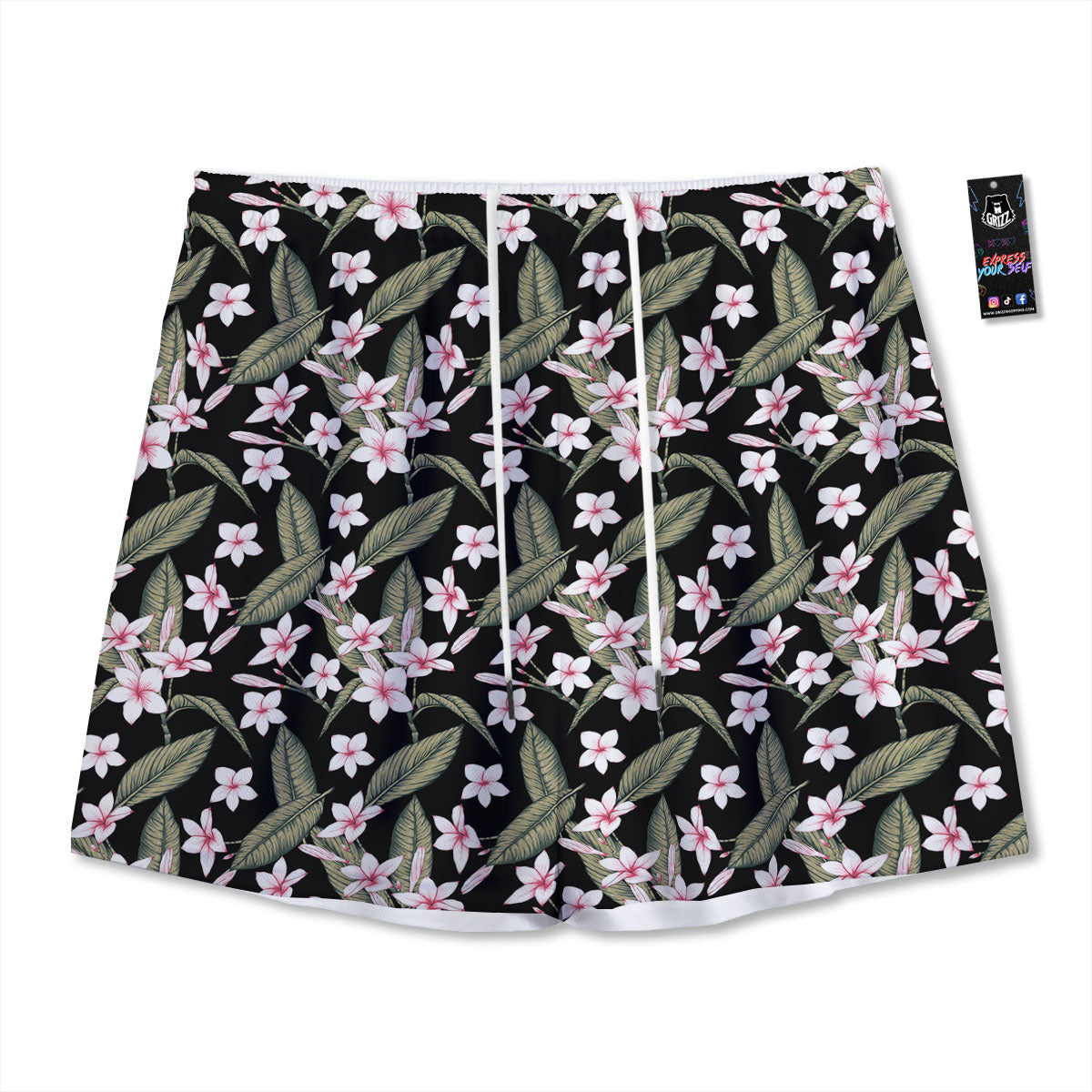 Flower Frangipani Print Pattern Mesh Shorts-grizzshop