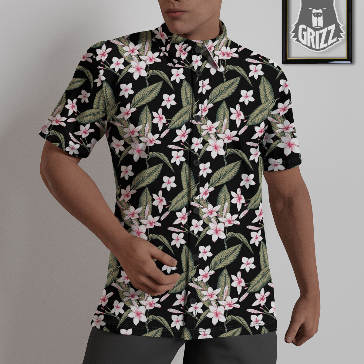 Flower Frangipani Print Pattern Untucked Shirts-grizzshop