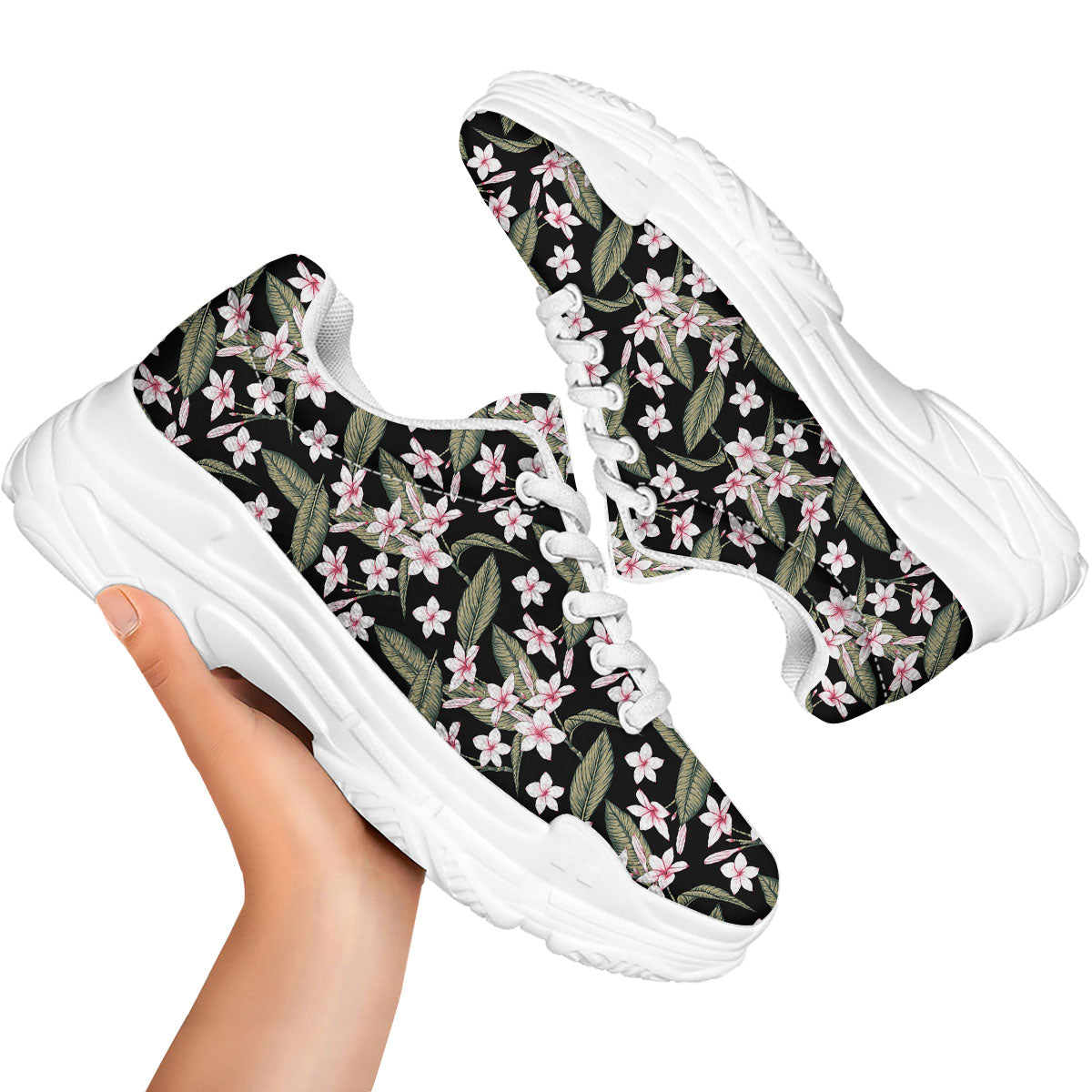 Flower Frangipani Print Pattern White Chunky Shoes-grizzshop