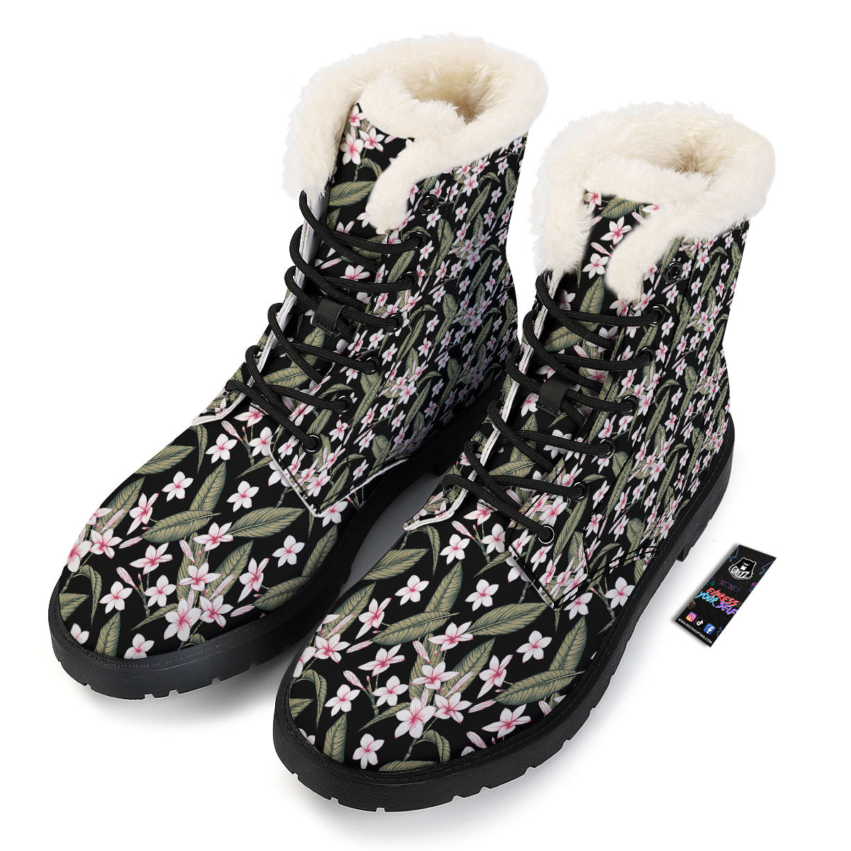 Flower Frangipani Print Pattern Winter Boots-grizzshop