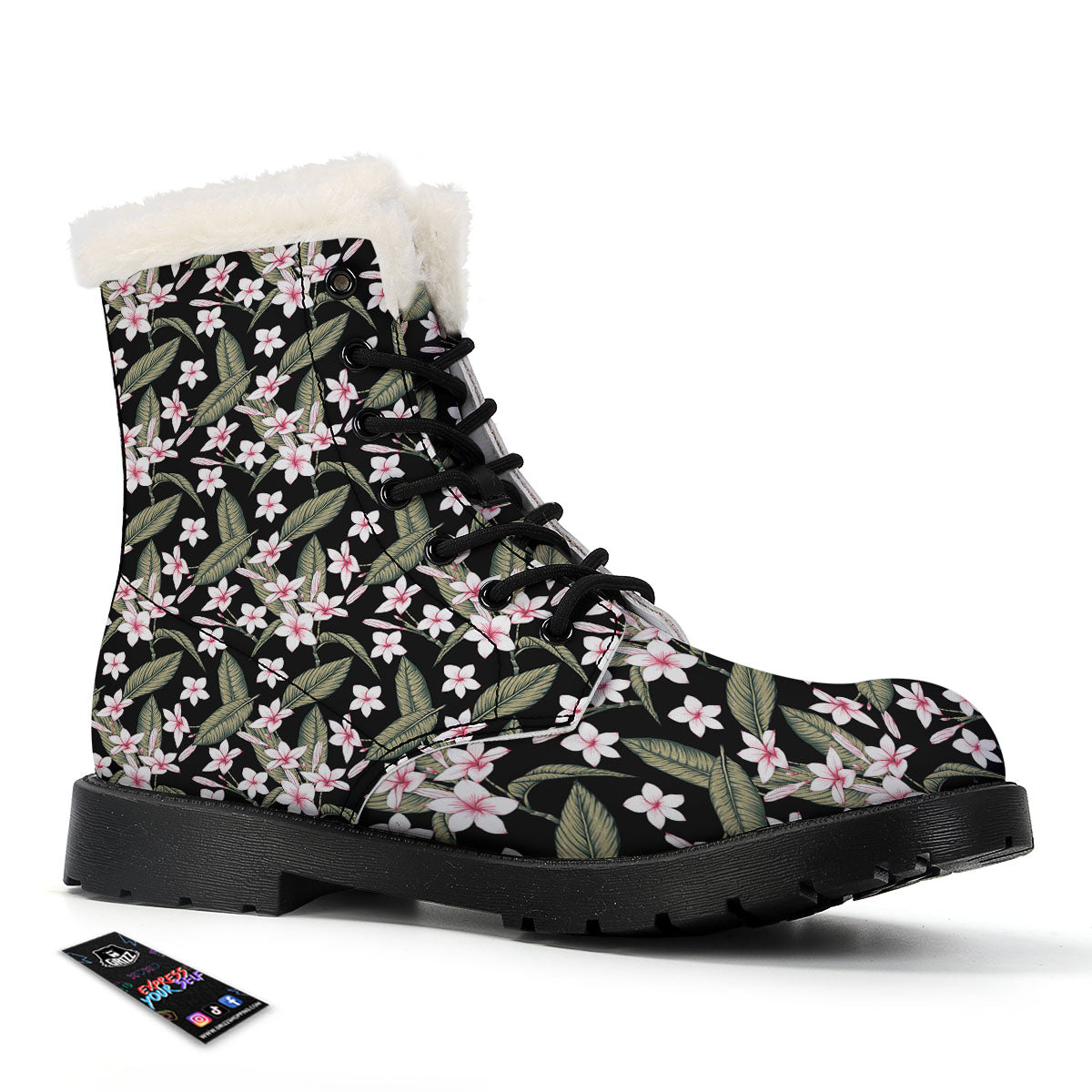 Flower Frangipani Print Pattern Winter Boots-grizzshop