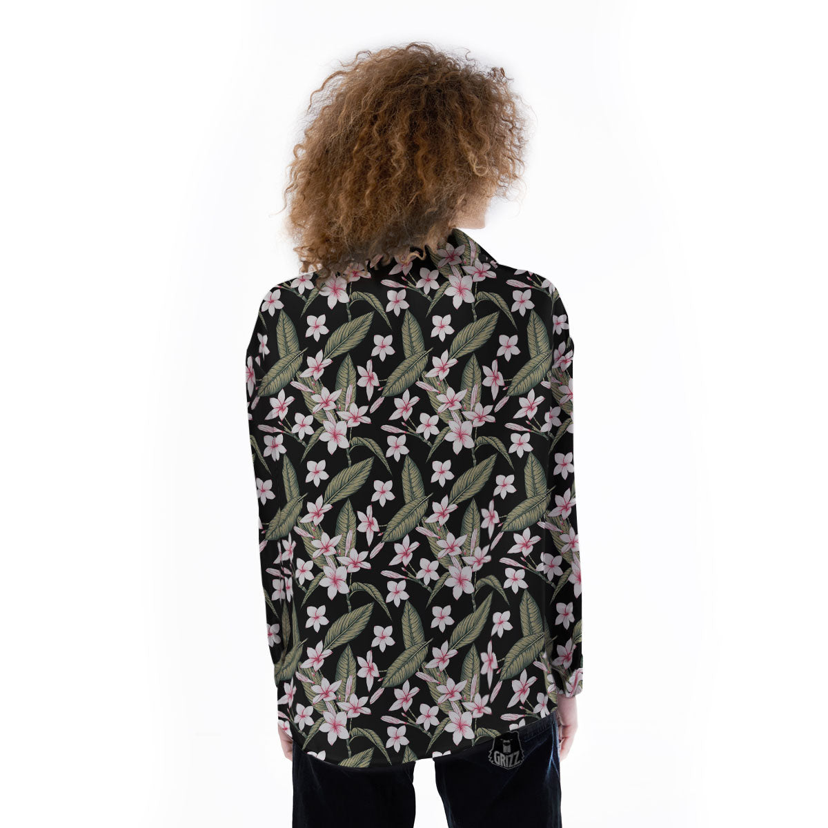 Flower Frangipani Print Pattern Women's Long Sleeve Shirts-grizzshop