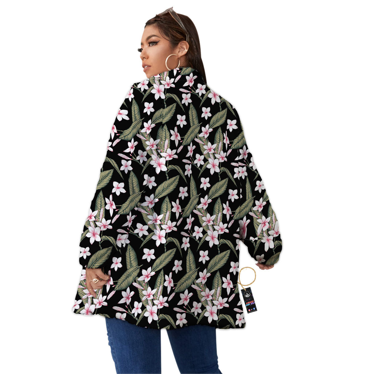 Flower Frangipani Print Pattern Women's Sherpa Jacket-grizzshop