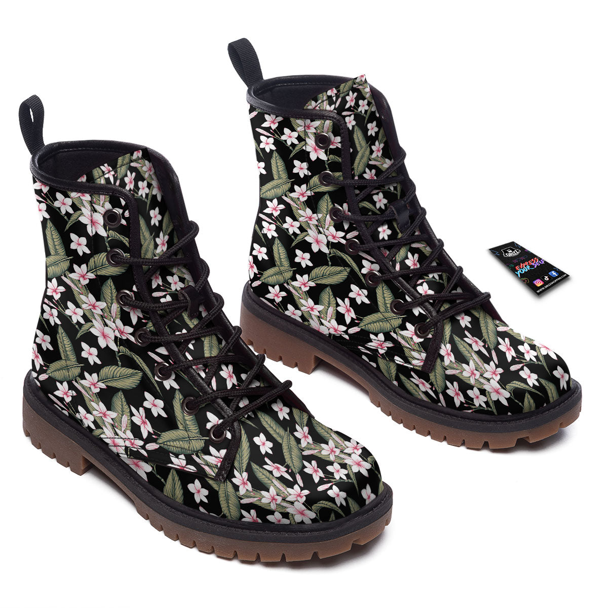 Flower Frangipani Print Pattern Work Boots-grizzshop