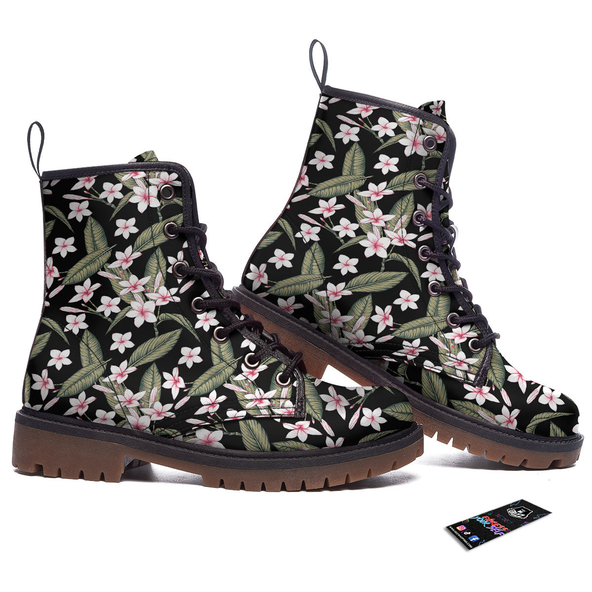 Flower Frangipani Print Pattern Work Boots-grizzshop