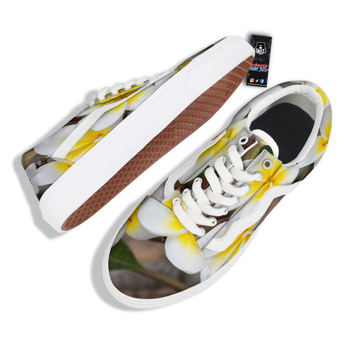 Flower Frangipani Print Skate Shoes-grizzshop