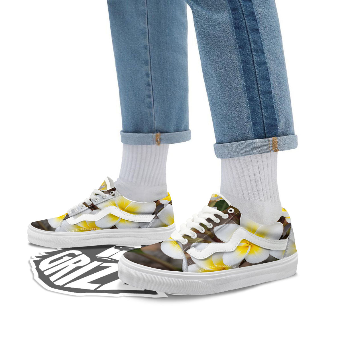 Flower Frangipani Print Skate Shoes-grizzshop