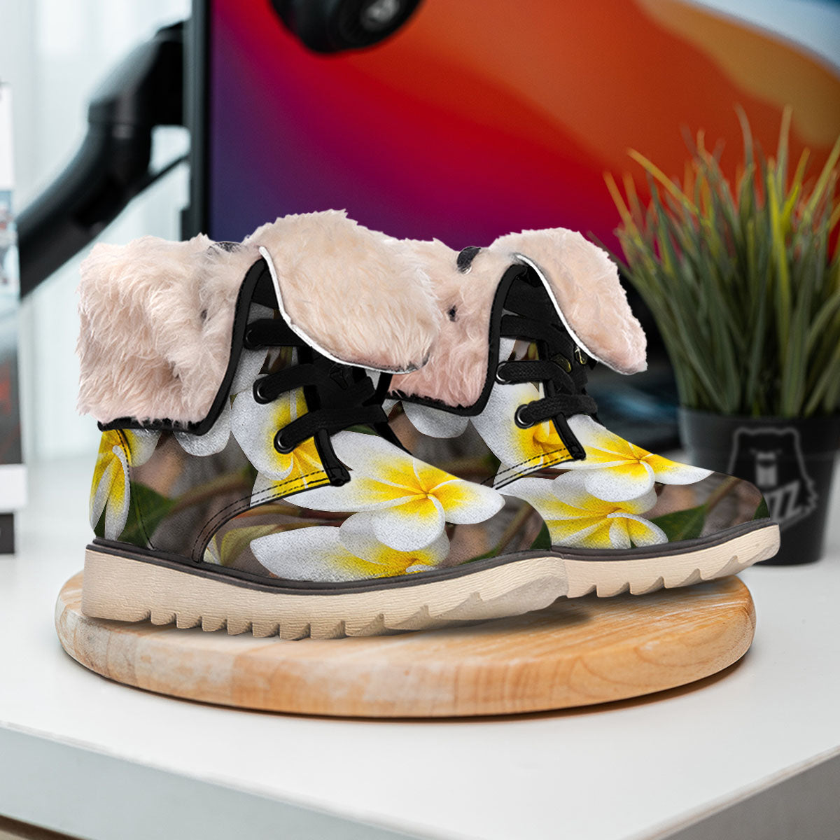 Flower Frangipani Print Snow Boots-grizzshop