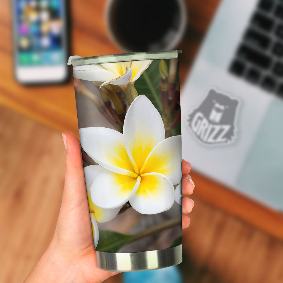 Flower Frangipani Print Tumbler-grizzshop
