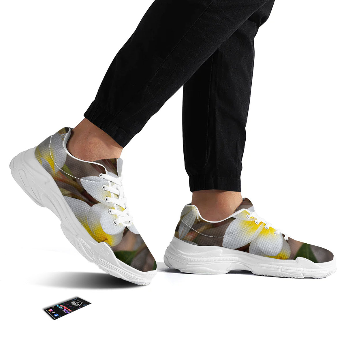 Flower Frangipani Print White Chunky Shoes-grizzshop