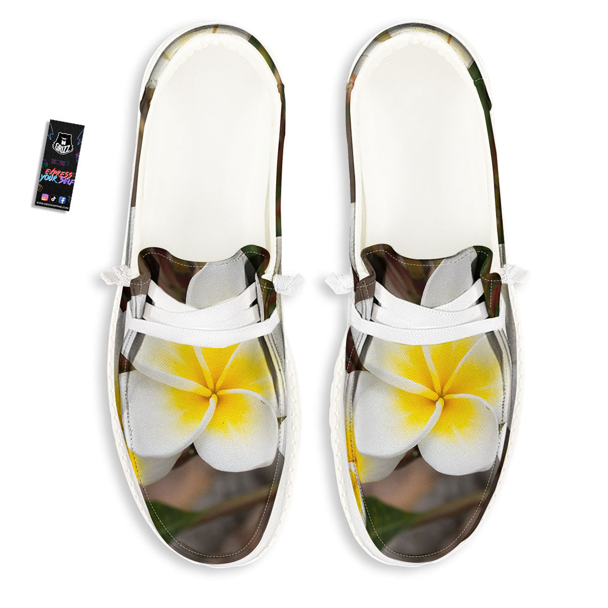 Flower Frangipani Print White Loafers-grizzshop
