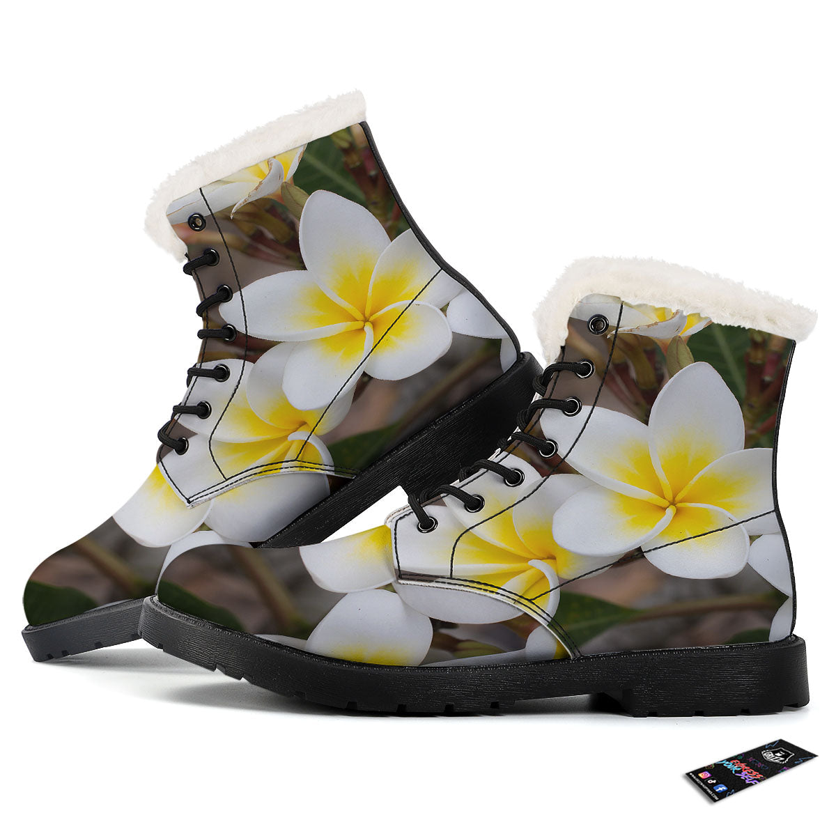 Flower Frangipani Print Winter Boots-grizzshop