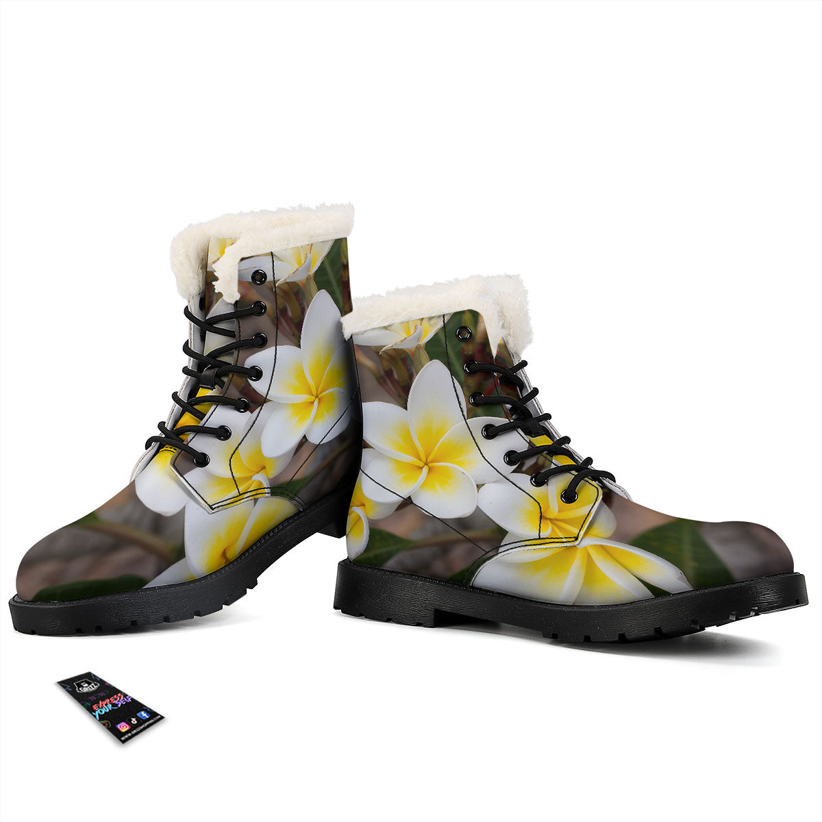 Flower Frangipani Print Winter Boots-grizzshop