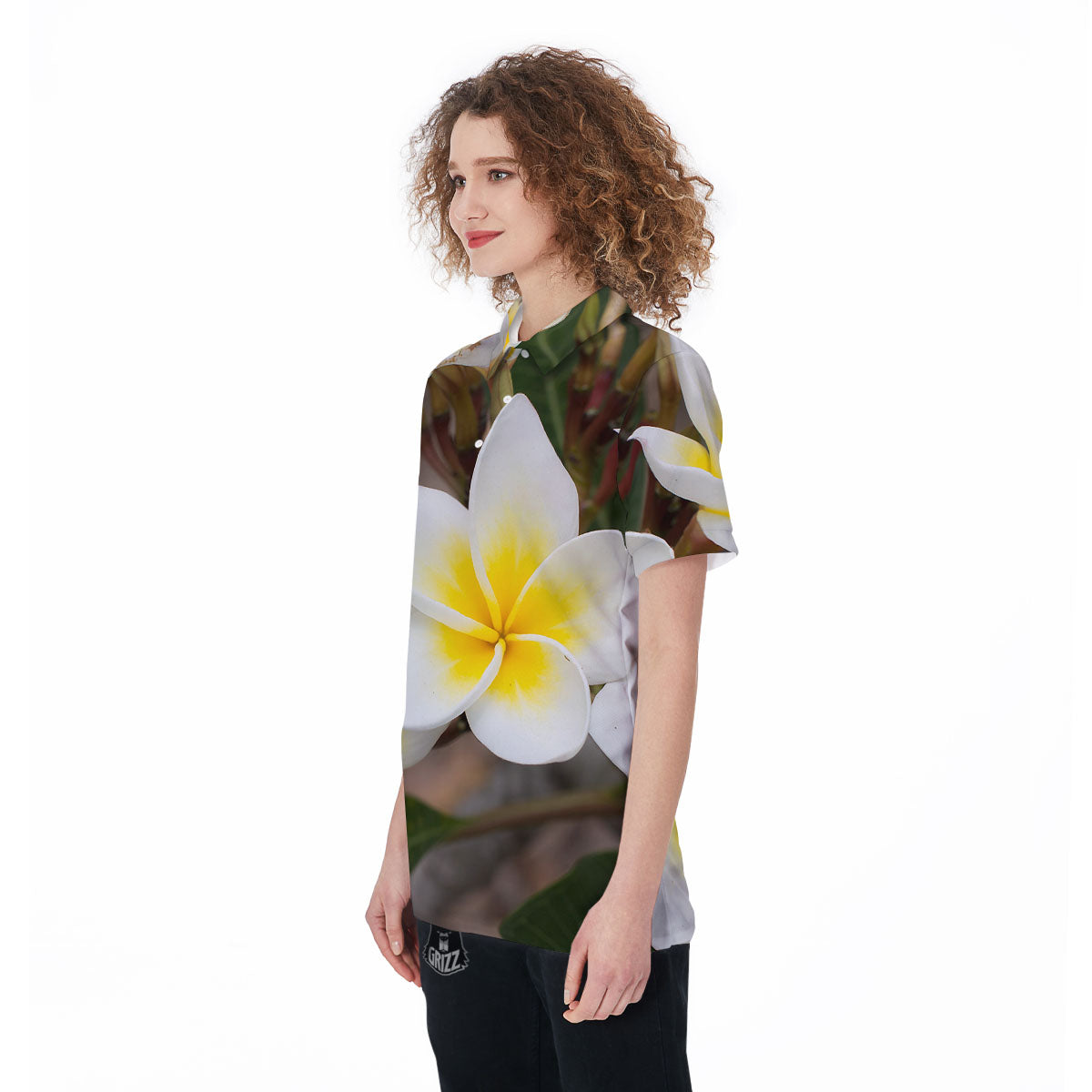 Flower Frangipani Print Women's Golf Shirts-grizzshop