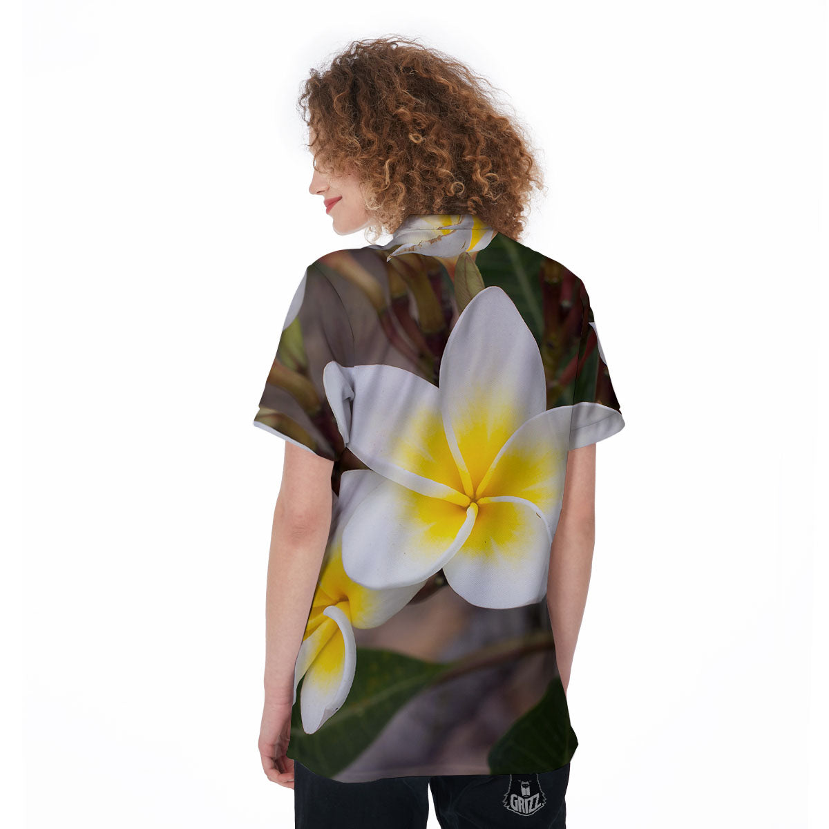 Flower Frangipani Print Women's Golf Shirts-grizzshop