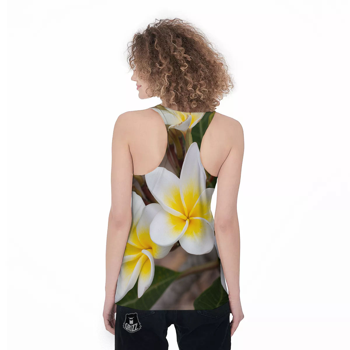 Flower Frangipani Print Women's Racerback Tank Top-grizzshop