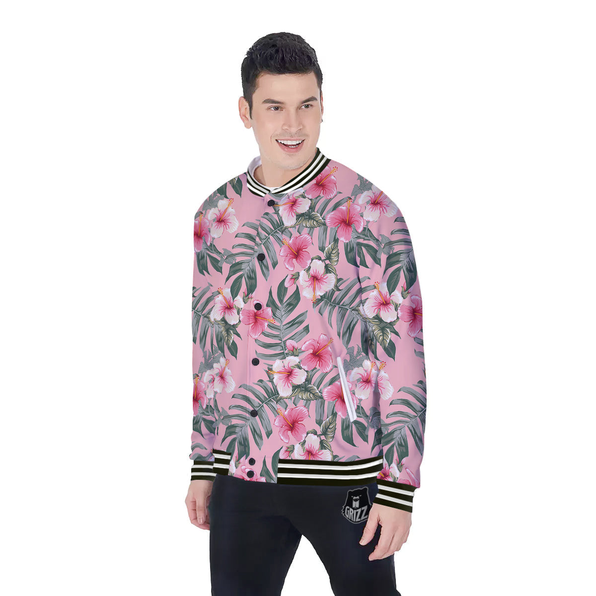Flower Frangipani Tropical Print Pattern Baseball Jacket-grizzshop
