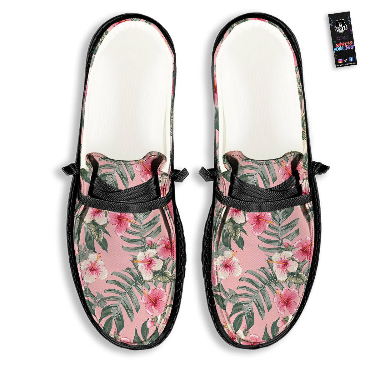 Flower Frangipani Tropical Print Pattern Black Loafers-grizzshop