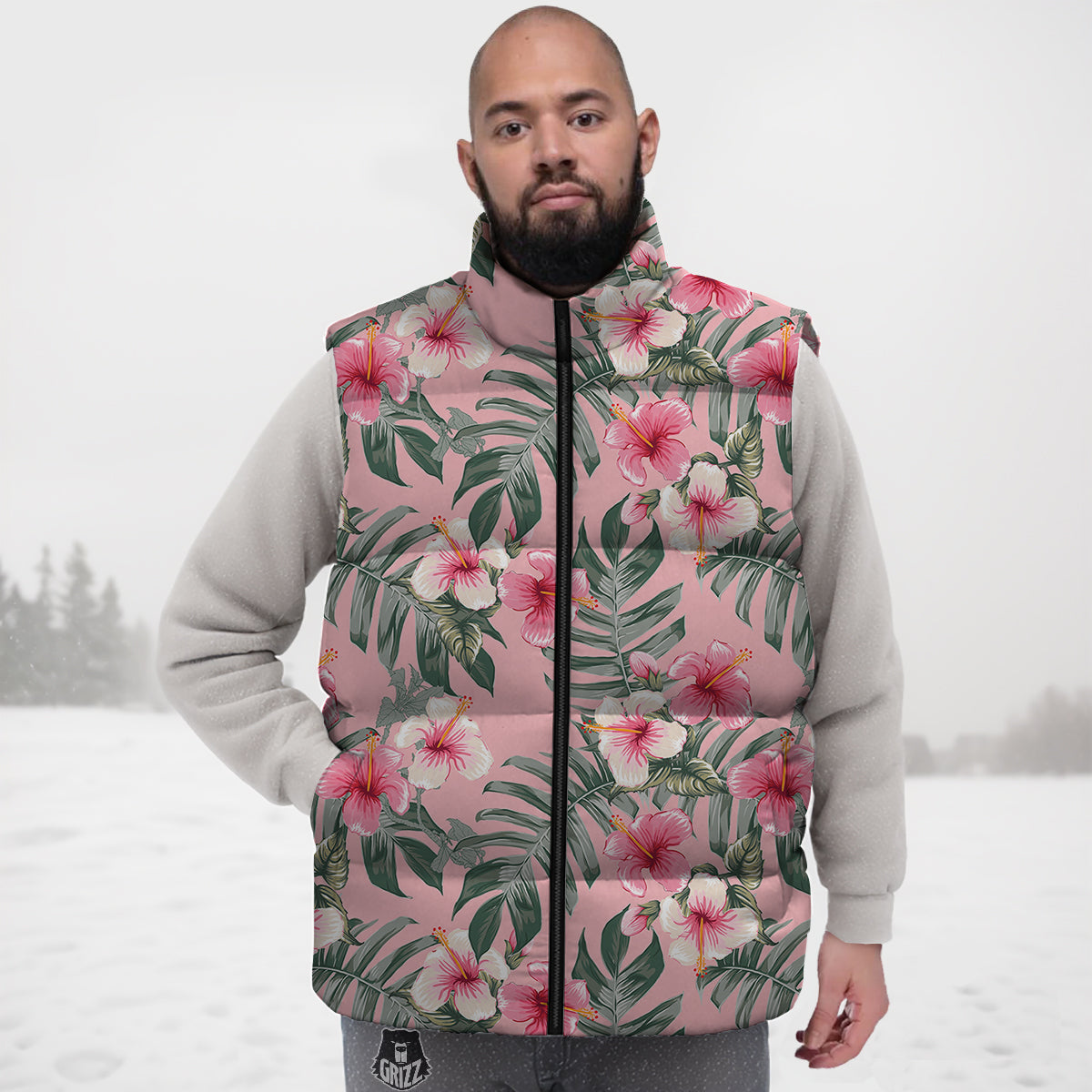 Flower Frangipani Tropical Print Pattern Down Vest-grizzshop