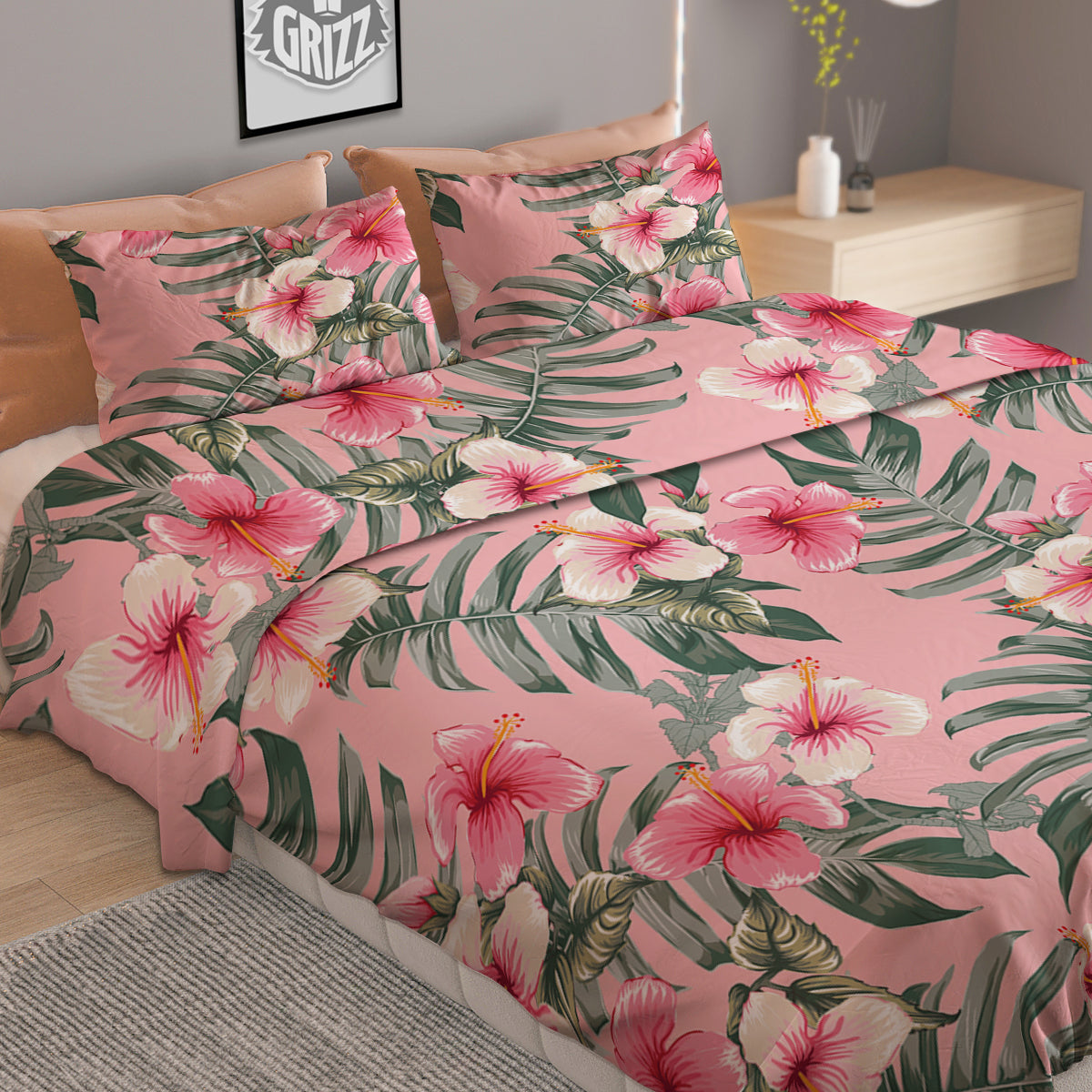 Flower Frangipani Tropical Print Pattern Duvet Cover Bedding Set-grizzshop