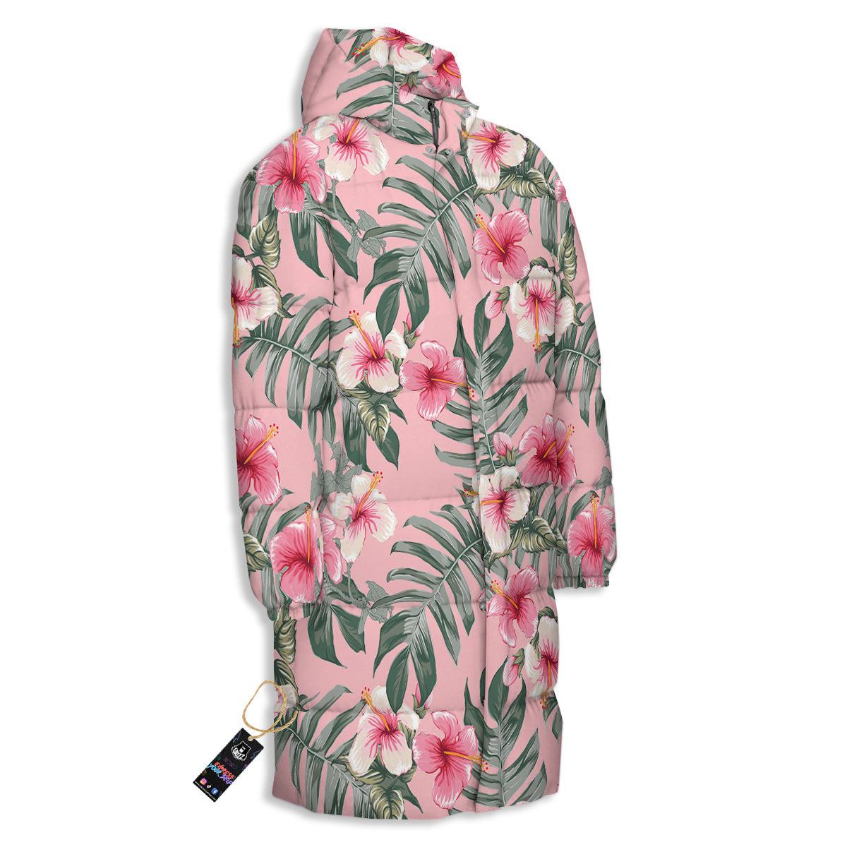 Flower Frangipani Tropical Print Pattern Long Down Jacket-grizzshop