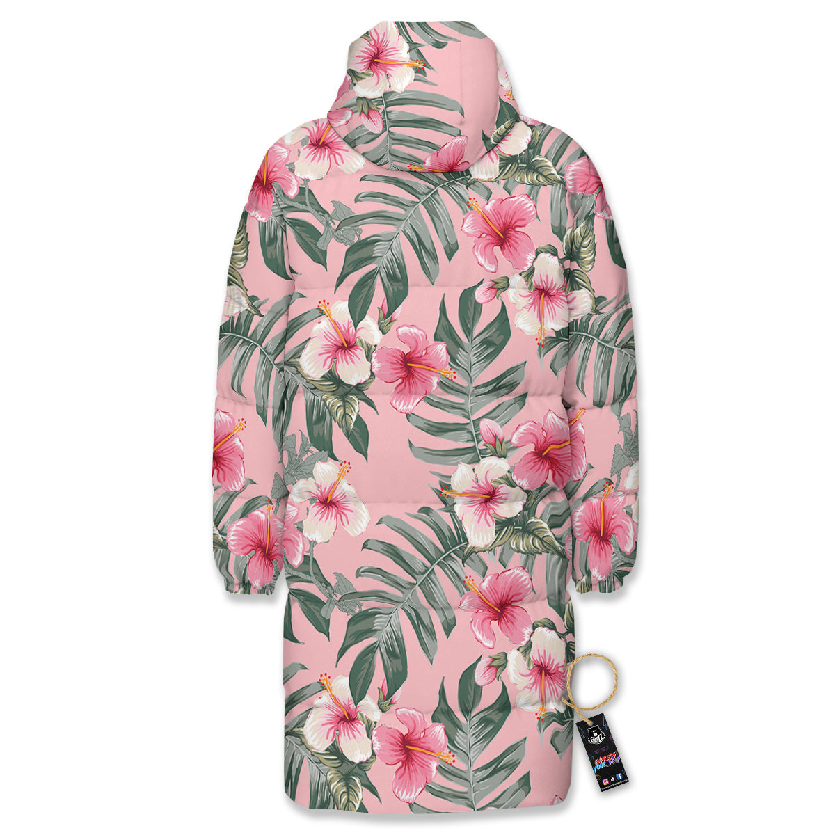 Flower Frangipani Tropical Print Pattern Long Down Jacket-grizzshop