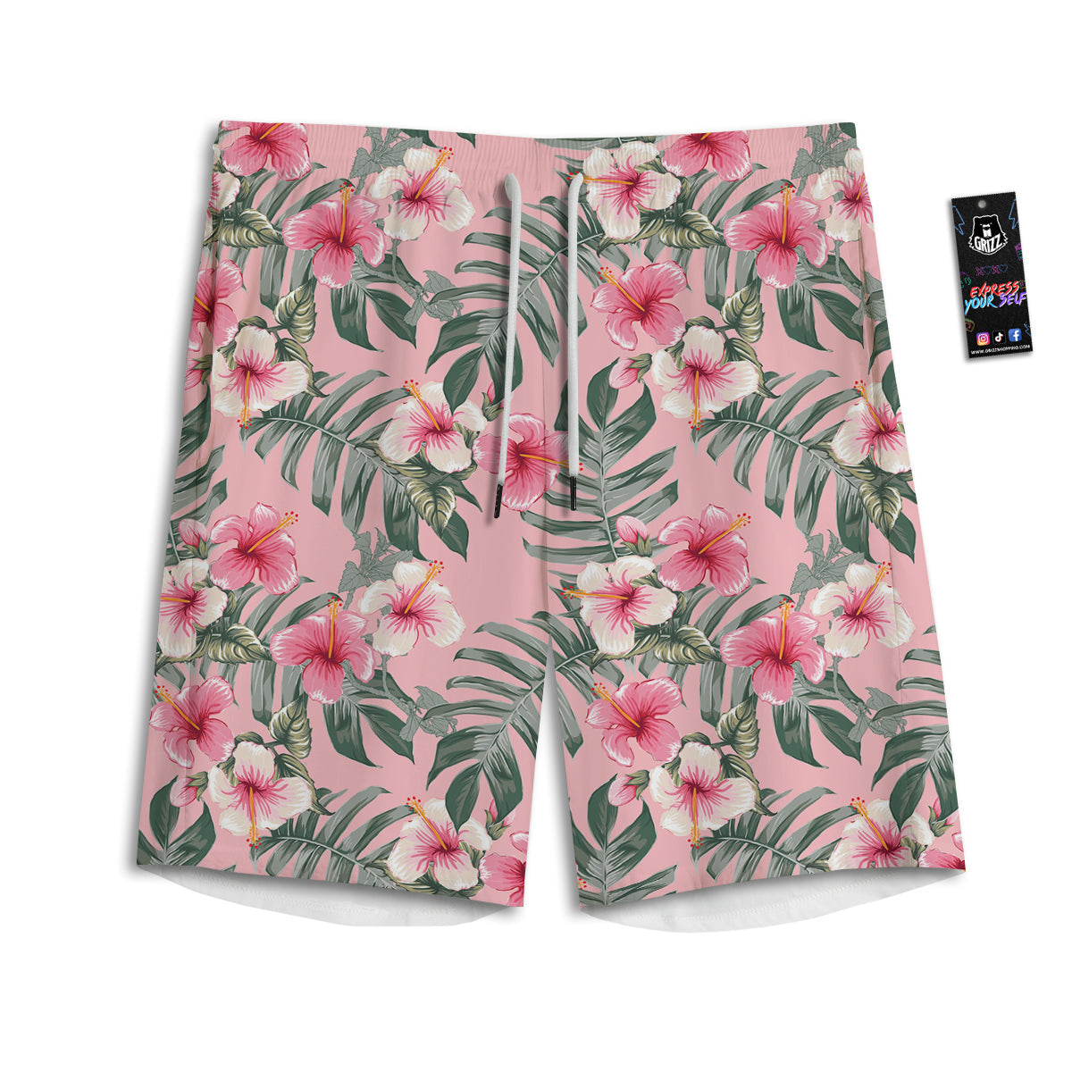 Flower Frangipani Tropical Print Pattern Men's Athletic Shorts-grizzshop