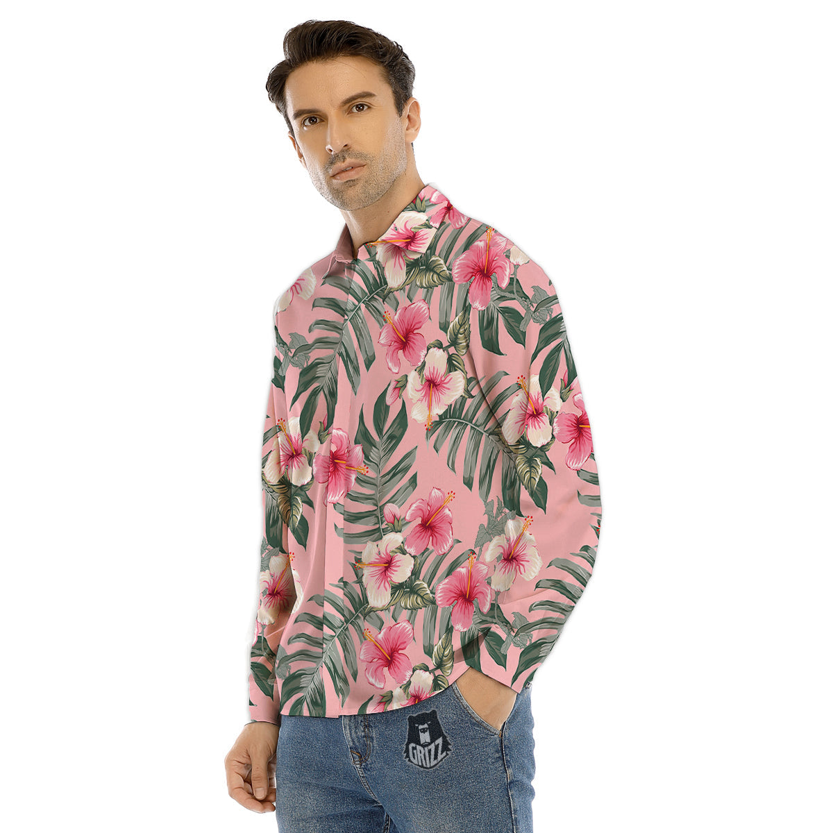 Flower Frangipani Tropical Print Pattern Men's Dress Shirts-grizzshop