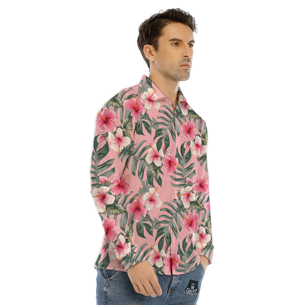 Flower Frangipani Tropical Print Pattern Men's Dress Shirts-grizzshop