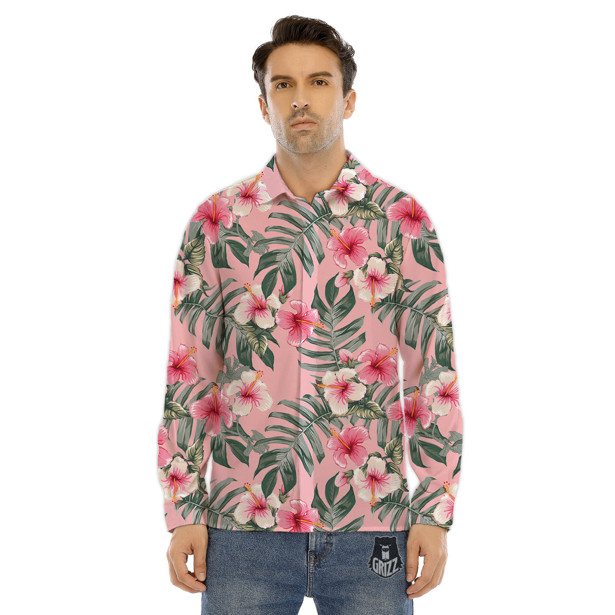 Flower Frangipani Tropical Print Pattern Men's Dress Shirts-grizzshop