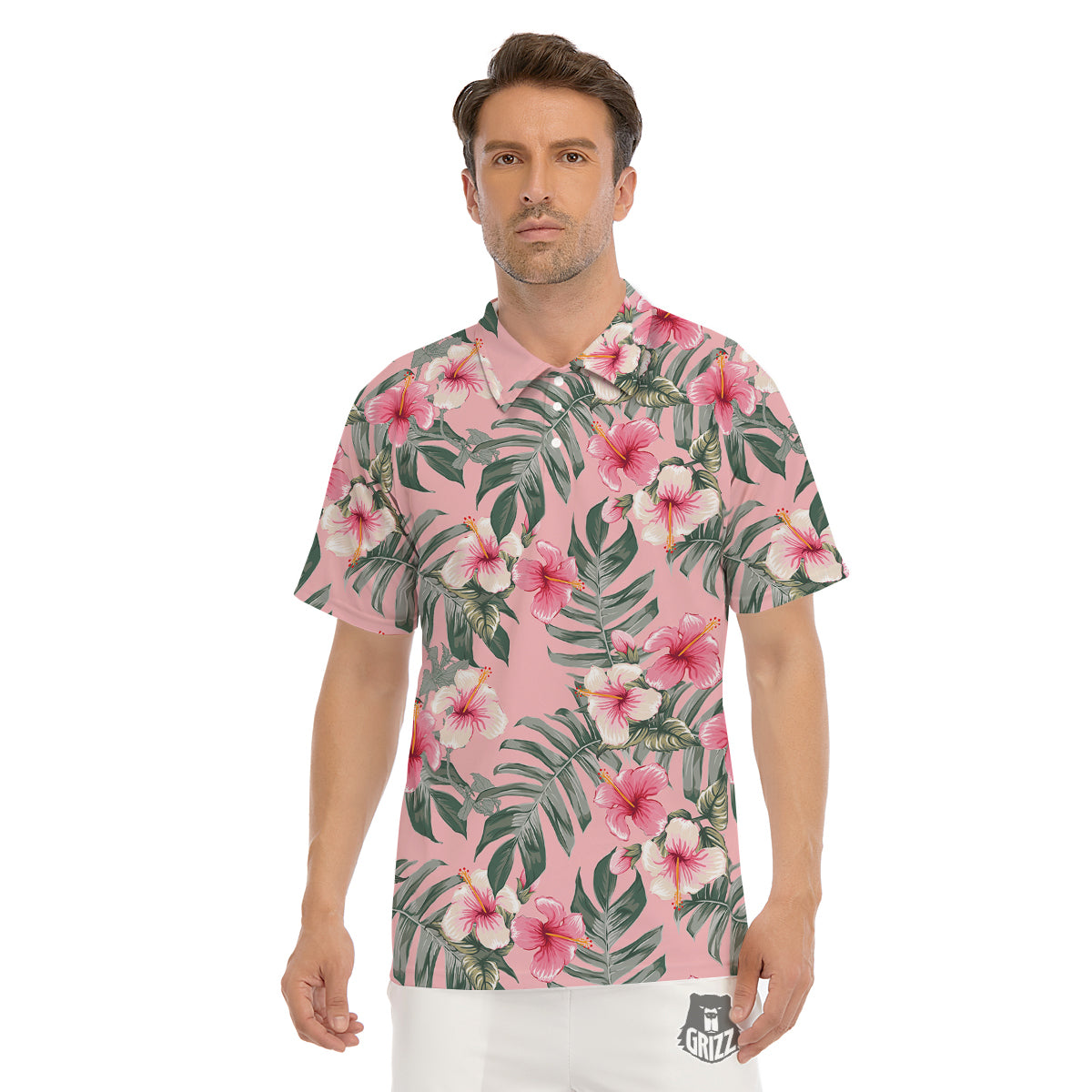 Flower Frangipani Tropical Print Pattern Men's Golf Shirts-grizzshop