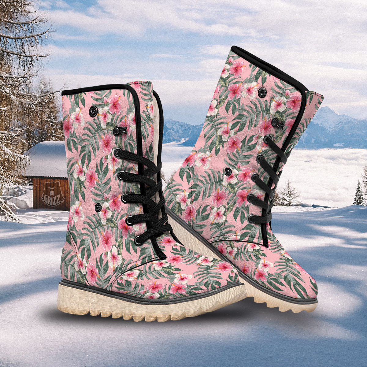 Flower Frangipani Tropical Print Pattern Snow Boots-grizzshop