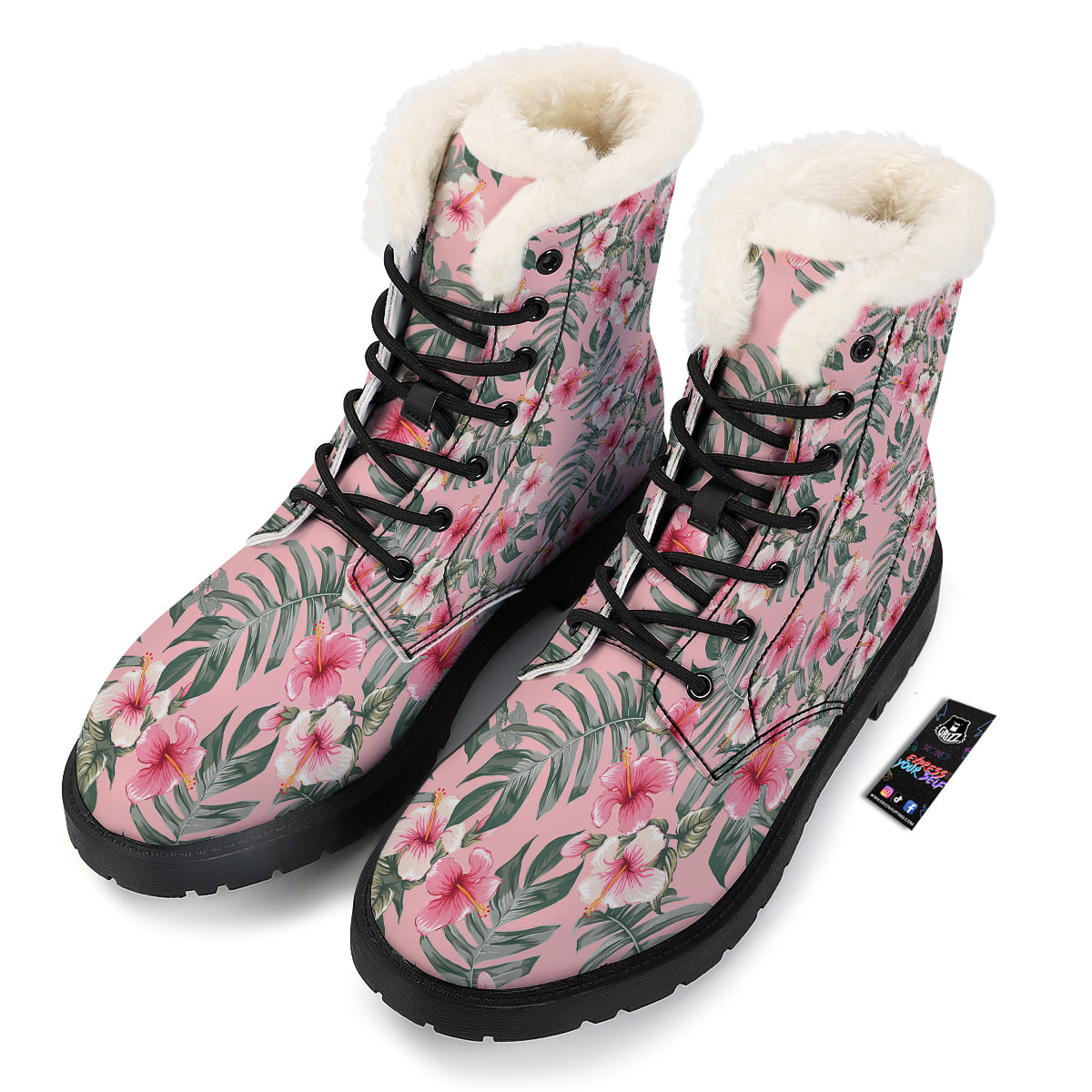 Flower Frangipani Tropical Print Pattern Winter Boots-grizzshop