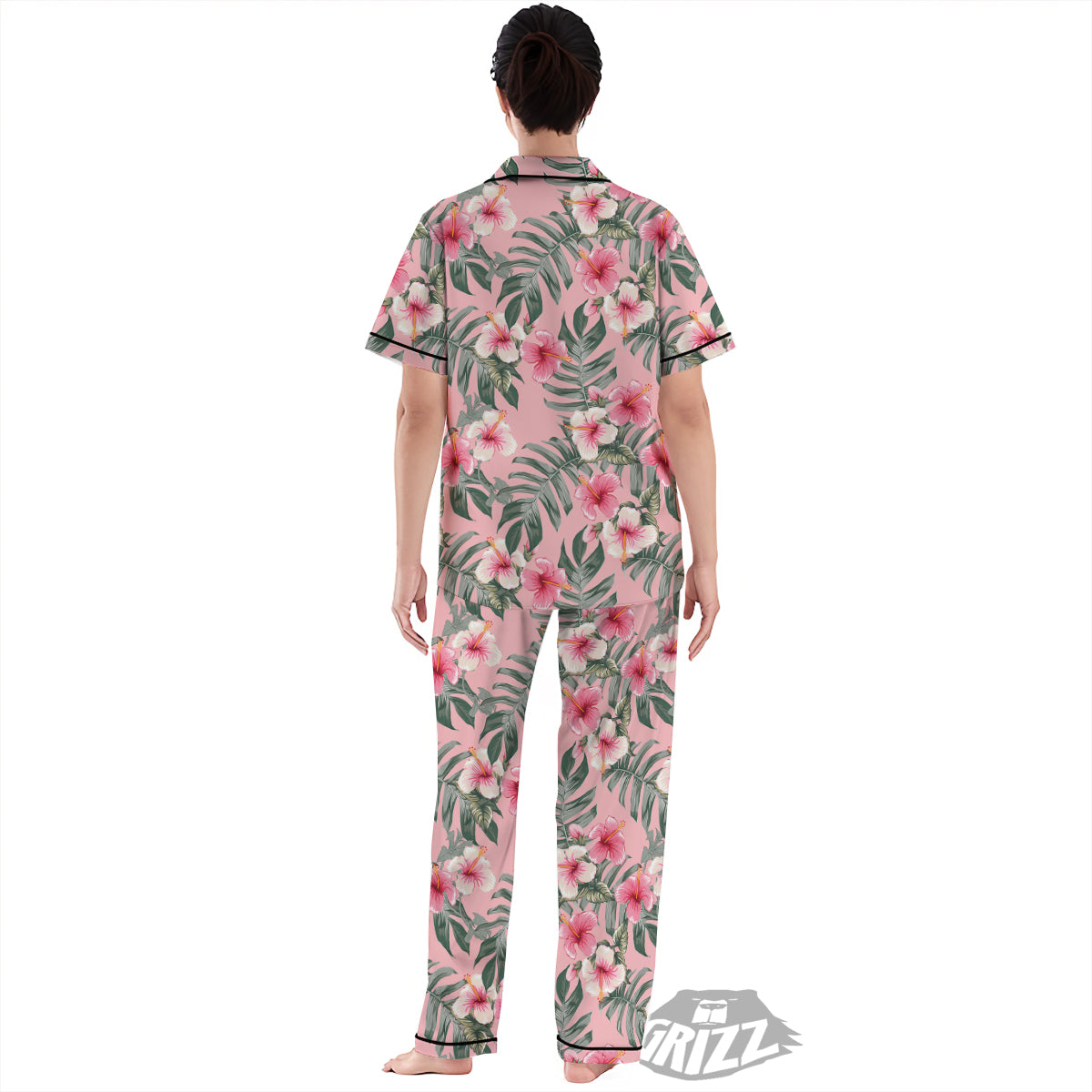 Flower Frangipani Tropical Print Pattern Women's Pajamas Set-grizzshop