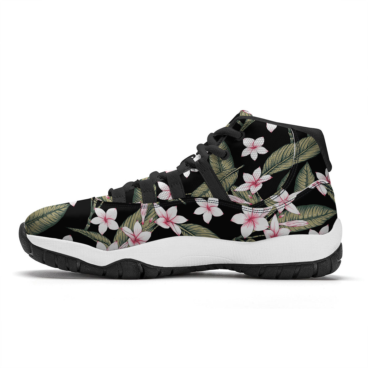 Flower Frangipani Watercolor Print Pattern Black Bball Shoes-grizzshop