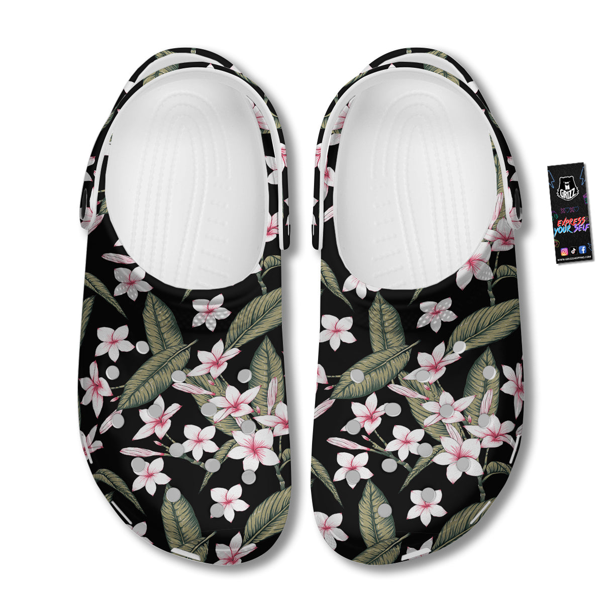 Flower Frangipani Watercolor Print Pattern Clog-grizzshop