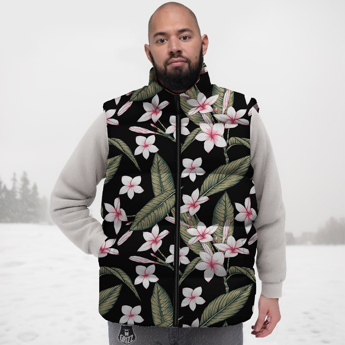 Flower Frangipani Watercolor Print Pattern Down Vest-grizzshop