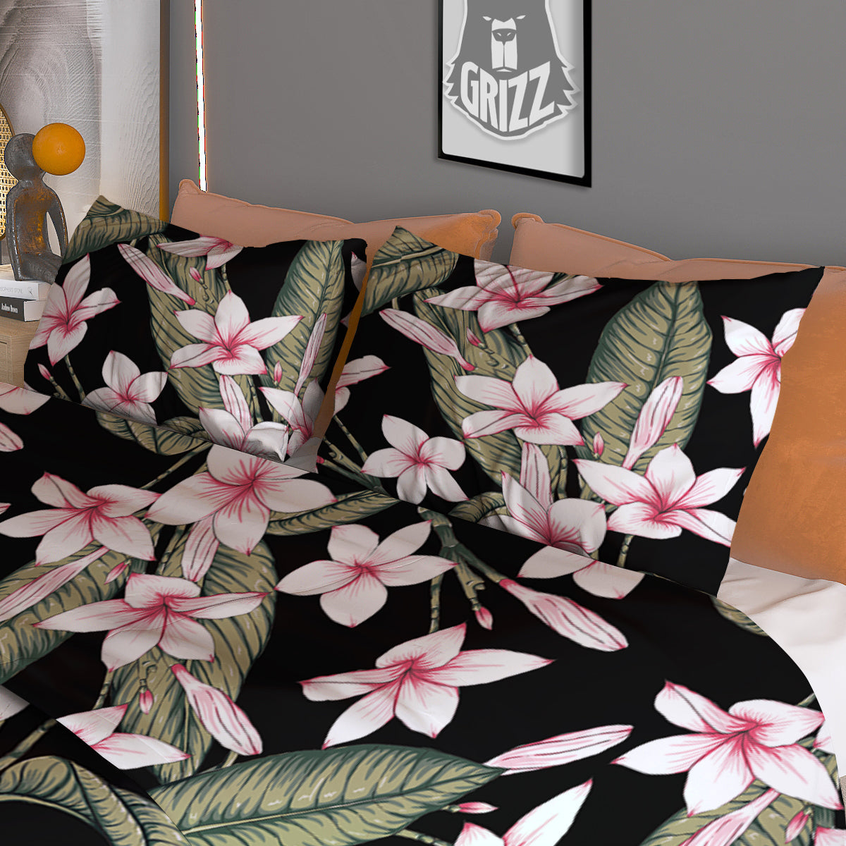 Flower Frangipani Watercolor Print Pattern Duvet Cover Bedding Set-grizzshop