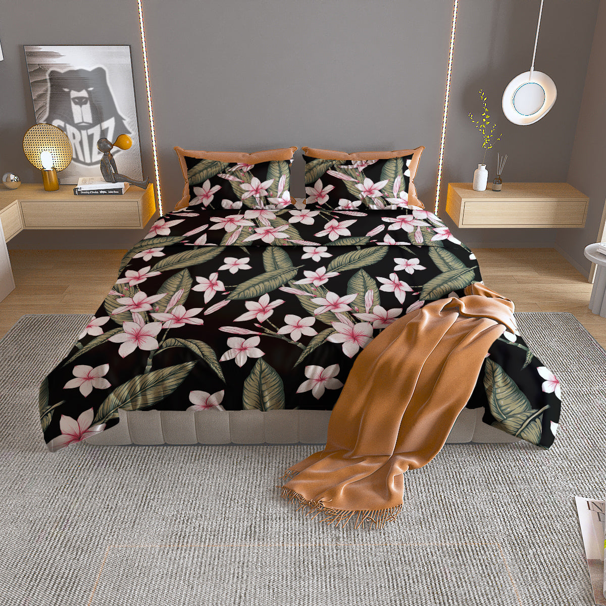 Flower Frangipani Watercolor Print Pattern Duvet Cover Bedding Set-grizzshop