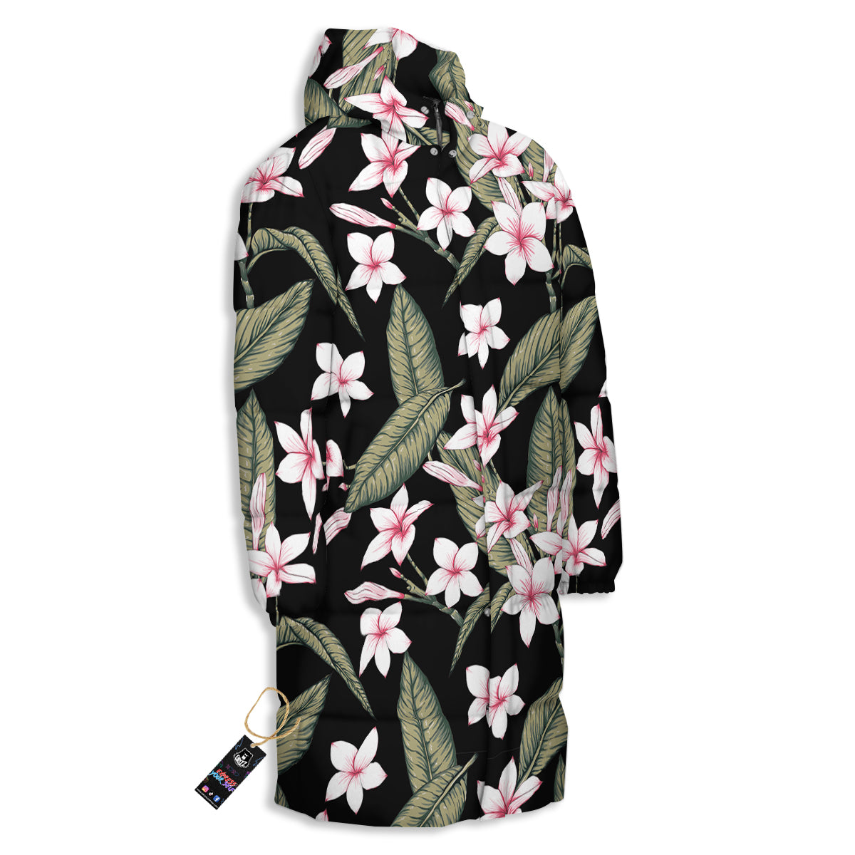 Flower Frangipani Watercolor Print Pattern Long Down Jacket-grizzshop