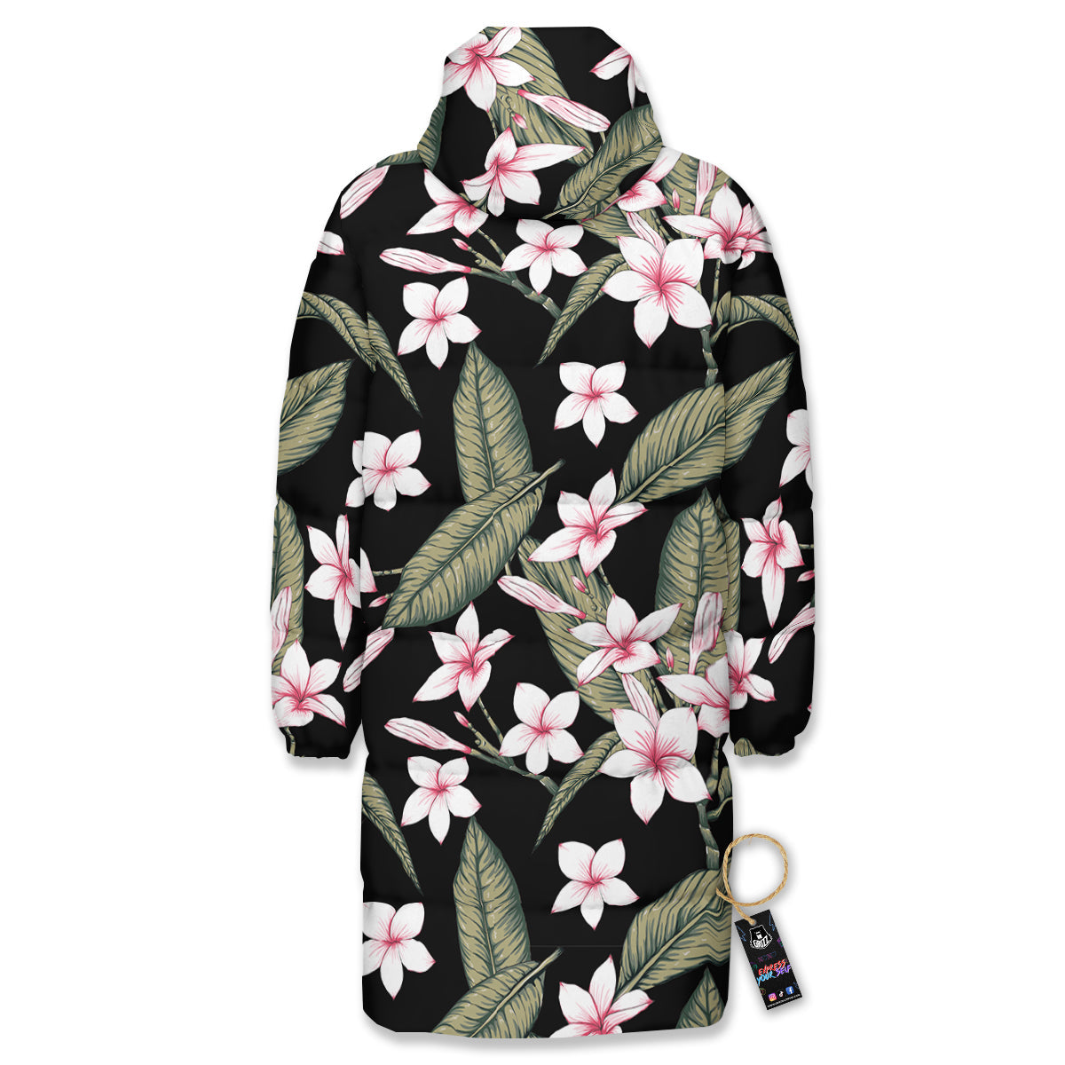 Flower Frangipani Watercolor Print Pattern Long Down Jacket-grizzshop
