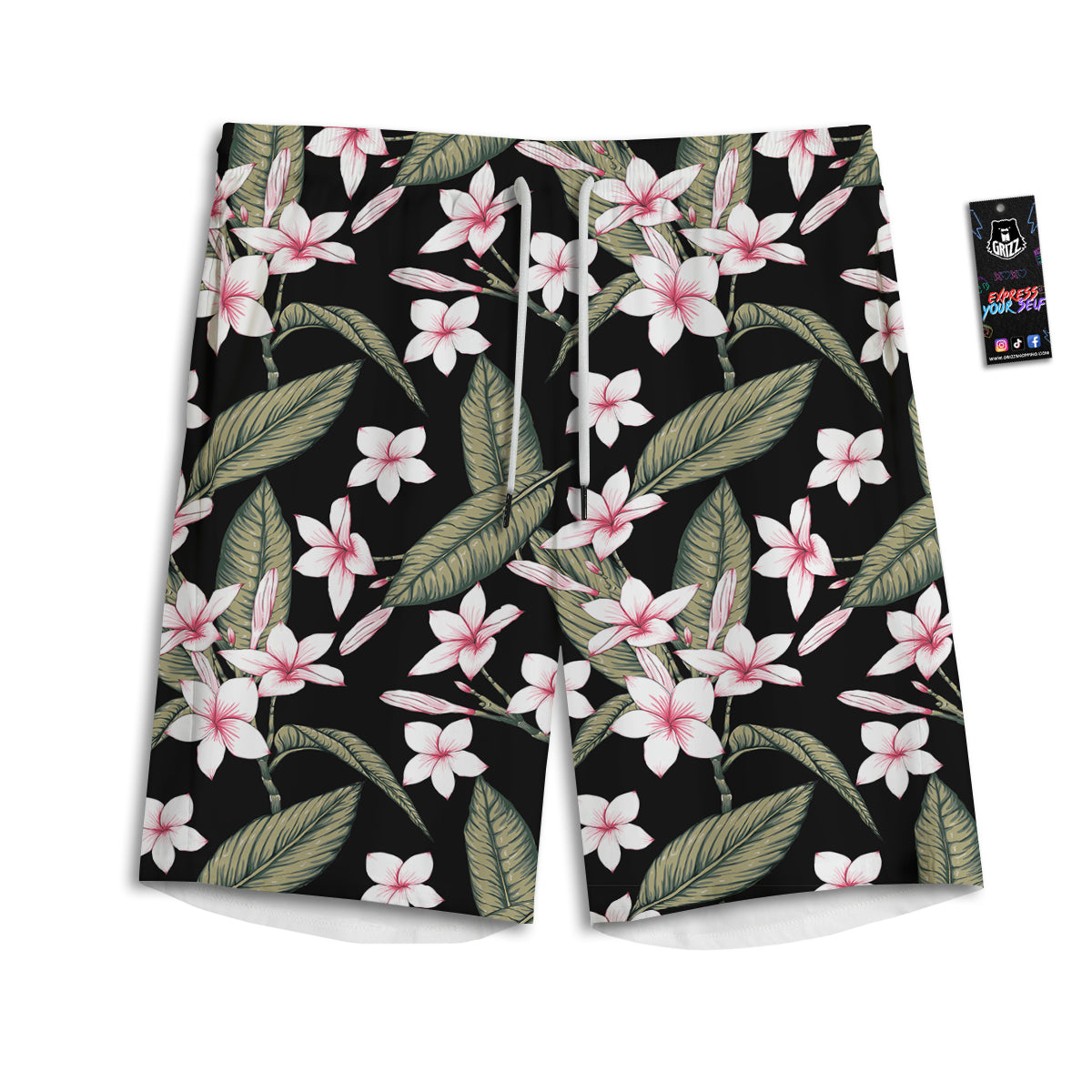 Flower Frangipani Watercolor Print Pattern Men's Athletic Shorts-grizzshop