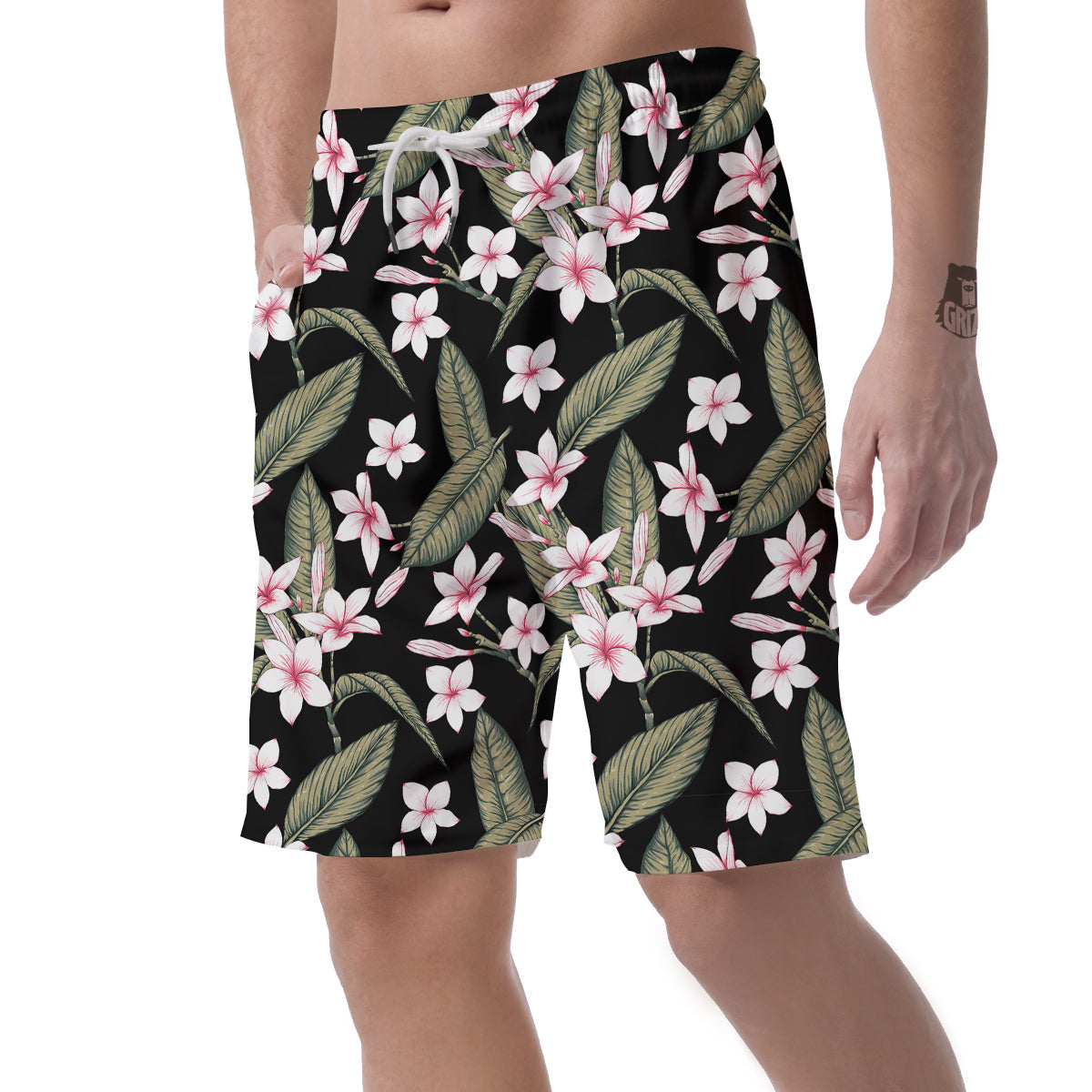 Flower Frangipani Watercolor Print Pattern Men's Shorts-grizzshop
