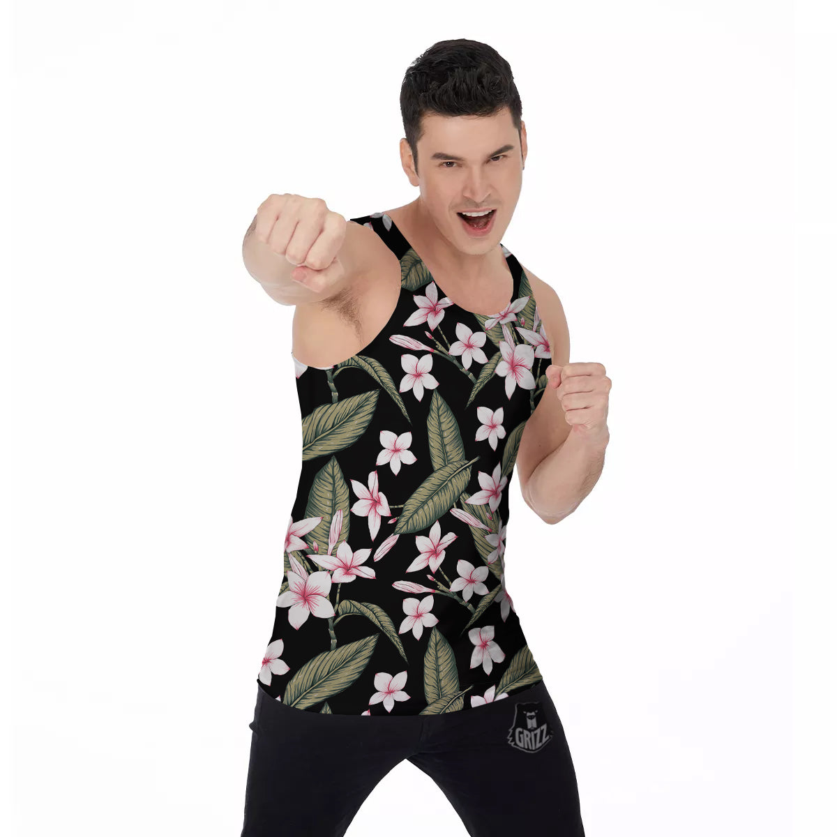 Flower Frangipani Watercolor Print Pattern Men's Tank Top-grizzshop
