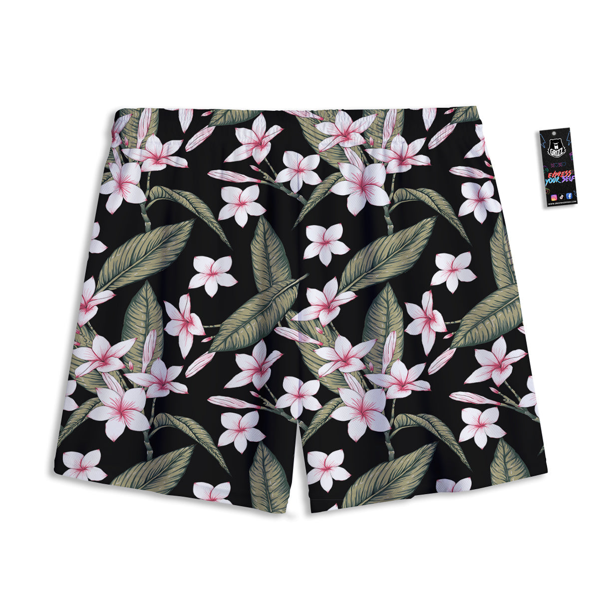 Flower Frangipani Watercolor Print Pattern Mesh Shorts-grizzshop