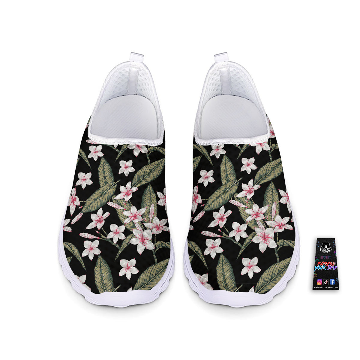 Flower Frangipani Watercolor Print Pattern Nurse Shoes-grizzshop